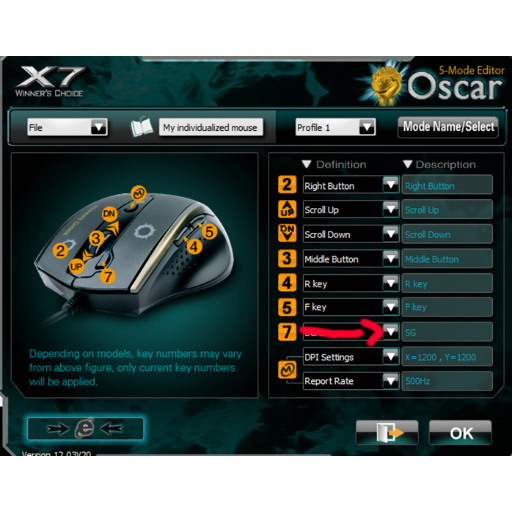 setting x7 mouse