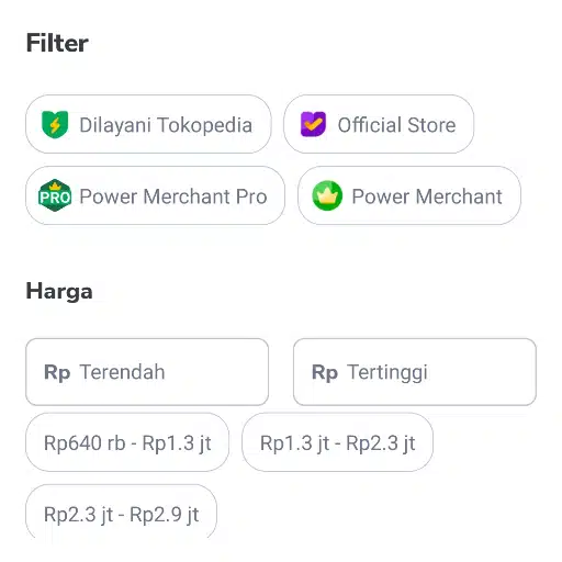 filter pencarian tokopedia